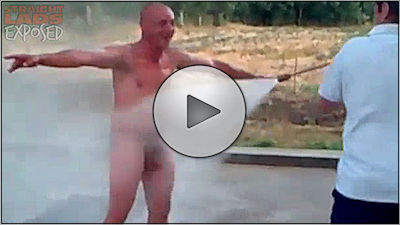 Naked man in a car wash